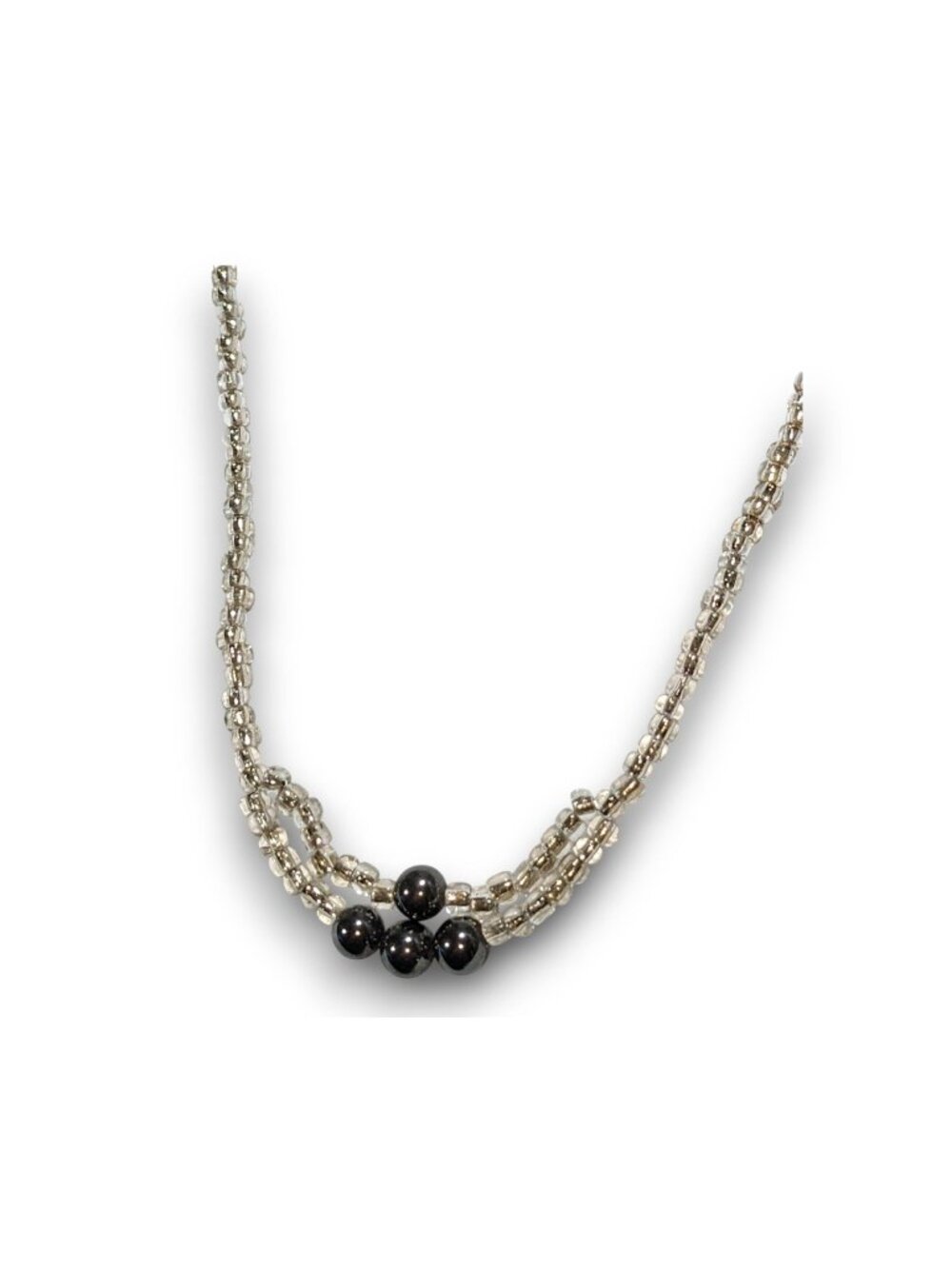 Minimalist Handmade Glass Clear Silver Black Beaded Necklace 20 Inch